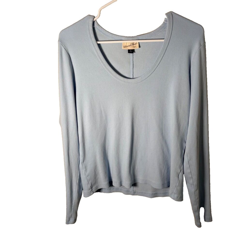 Universal Thread T-Shirt Women's XL Blue Round Neck Crop Ribbed Long Sleeve